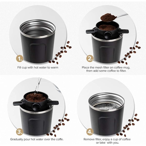Kaffefilter i rustfrit stål til manuel permanent kaffebrygning, bærbart højpræcisions 304 rustfrit stål kaffe te