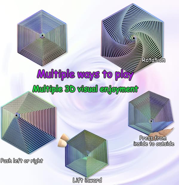 Gradient Fraktal Hexagon - 3D Spiral Fidget Legetøj - Stresslindring (Lilla)