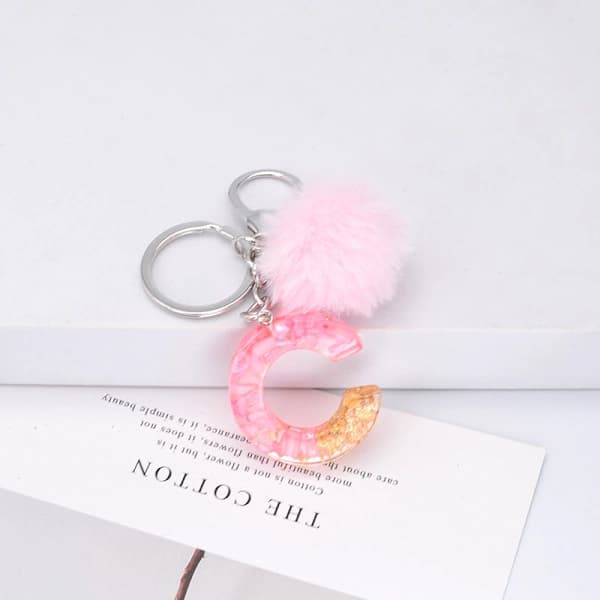 Pompon Nøglering Fluffy Kugle Nøglering Harpiks Initial Nøglering Tilbehør Z Z Z