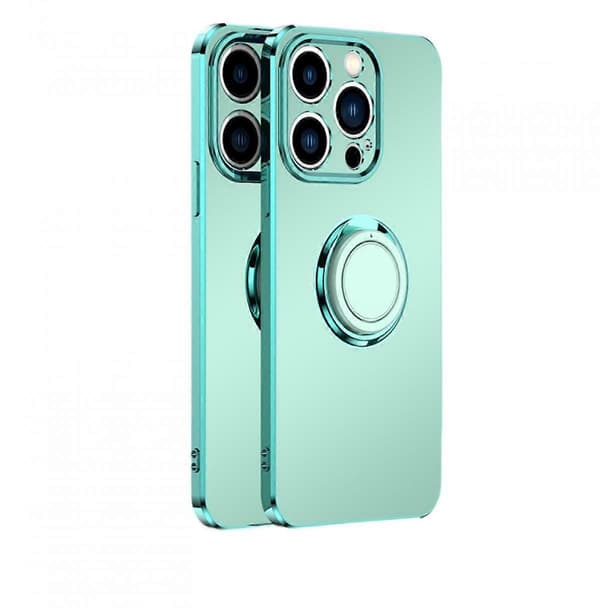 Case for iPhone 14 with Ring Holder Magnetic Stand Plating Silicone Shockproof Soft Slim Phone Case Stand Protective Cover 6.1 Inch