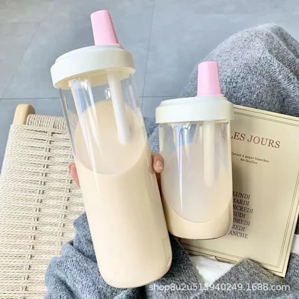 Pärlmjölk Te Sugrör Glasmugg med Stor Kapacitet, Högt Estetiskt Värde, Enkel Student Pärl Nappmugg Vit 850ml Glasmugg vit 850ml glasmugg white 850ml glass cup