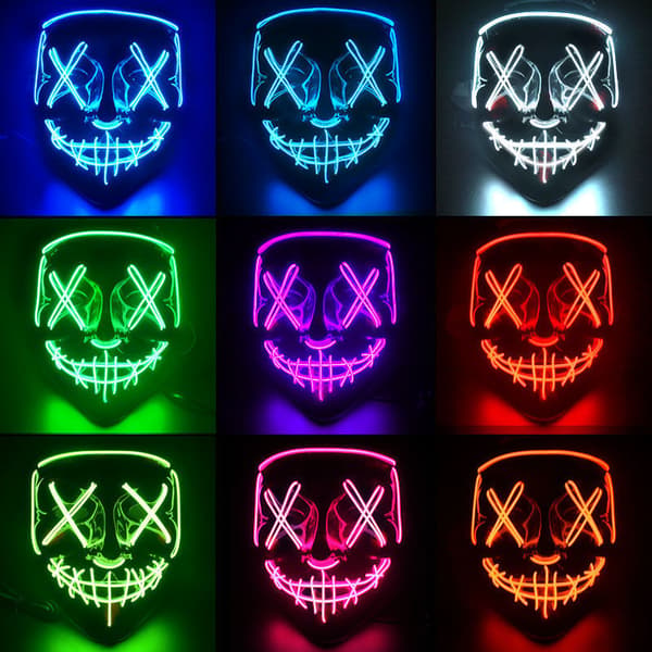 (Vit) Mardi Gras LED-rensemaske, lysende maske med 3 kontrollerbare blitzmønstre til at dekorere karnevalskostumer