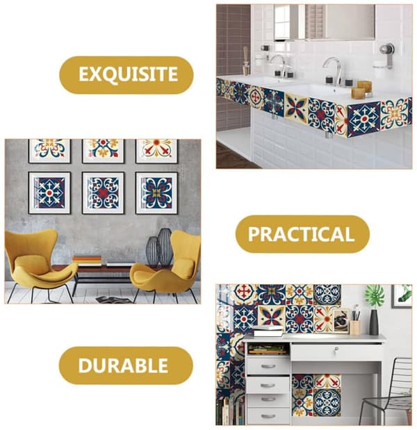 20 Wall Stickers - Tile Decals, Removable, Self-Adhesive PVC - for Bathroom, Kitchen, Stairs - 10*10 cm