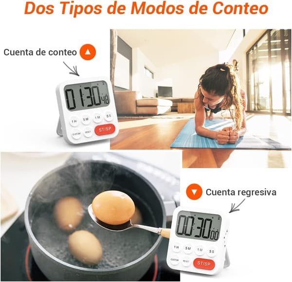 Digital køkkentimer multifunktionstimer med urfunktion, hurtigindstilling, 3 lydstyrkeniveauer, magnetisk bagside, foldbart stativ (8*9*2cm)