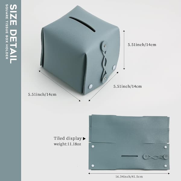 Leather napkin holder rectangular square, napkin holder for car, home, bathroom, bedroom, office, nightstand, desk and table (04 blue)