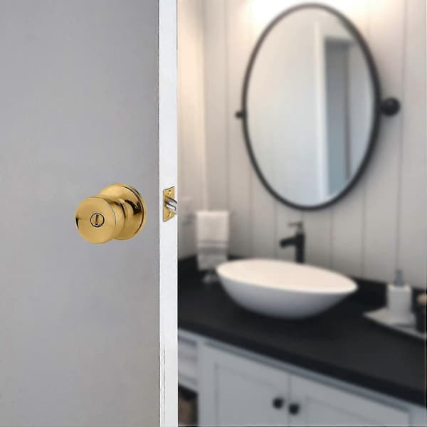 Polished Brass Privacy Door Knob, Tulip Design Door Lock for Interior Doors with Turn Lock Mechanism