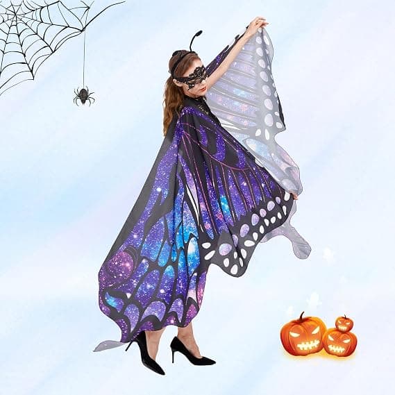 Halloween cosplay sommerfuglekappe gradient farve dans dekorative vinger scenekostume