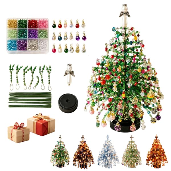 DIY Beaded Christmas Tree, Crystal Christmas Craft Kit (Green 2) Green 2