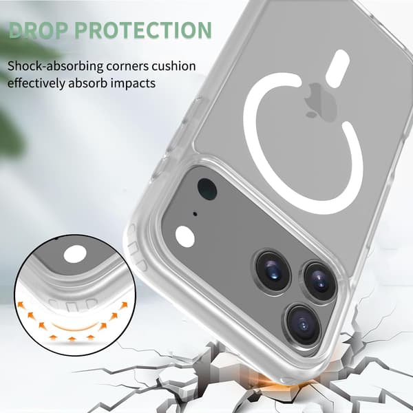 iPhone 17 Pro Case Compatible with MagSafe Thin Transparent Matte Heavy Duty Drop Protection and Shockproof Protective Case White