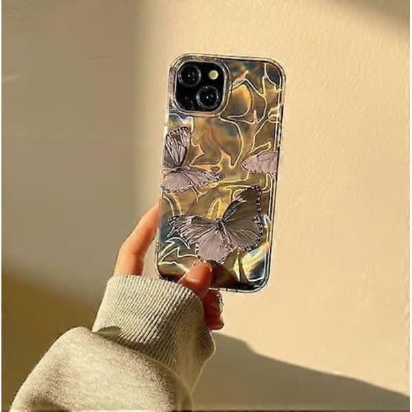 Kompatibelt deksel for iPhone 12 / iPhone 12 Pro, Søt sommerfuglglitter, Vannbølgeeffekt, Kvinner, Jenter, Telefondeksel, Silikon, Støtsikkert