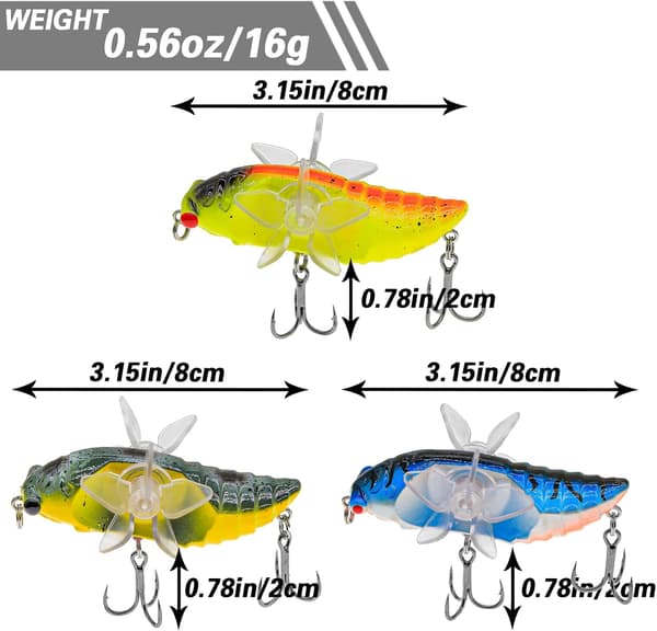 3-pack fiskedrag med propellerdesign för öring, gädda, abborre, sötvatten och saltvatten 3 st 3pcs