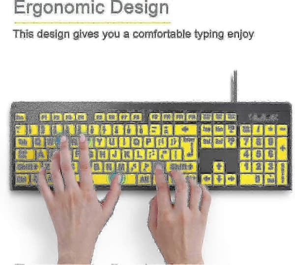 Large Keyboard for Computer, Wired USB High Contrast Large Print Keyboard for Visually Impaired People with Low Vision (Yellow)