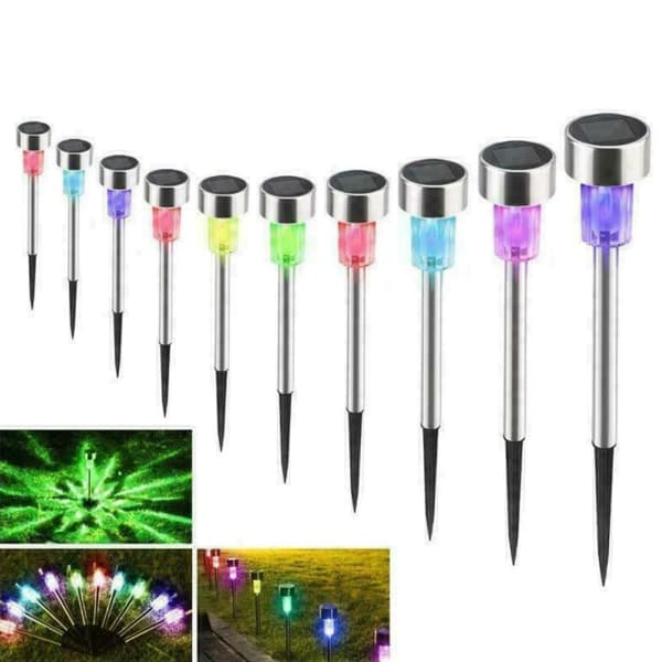 10-pak Solcelle LED-lamper i rustfrit stål, flerfarvede, udendørsbelysning til haven (farverige)