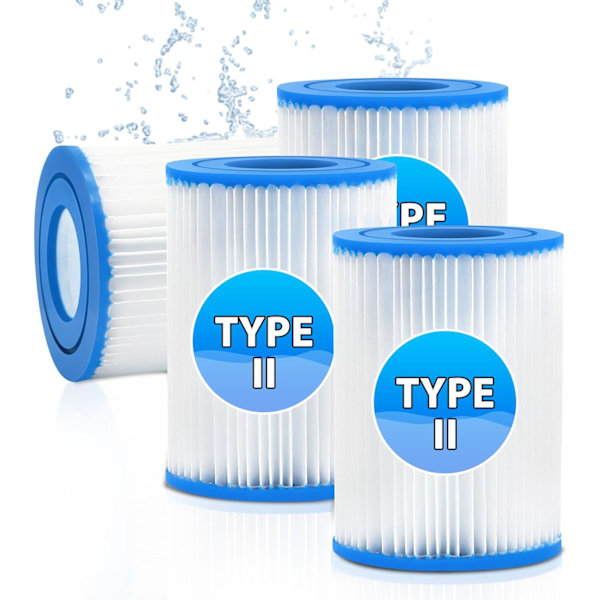 4 filterpatroner til poolfilter til Best-way type II, poolfilter type 2 til swimmingpool, erstatning for Lazy Spa-filter til Best-way poolpumpe 4pcs