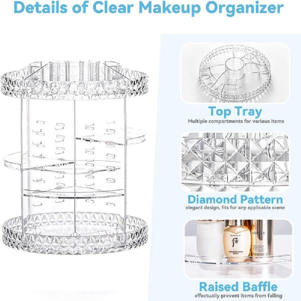 Makeup Organizer, 360° Rotating Vanity Organizer, Perfume Storage, Skincare Organizer, Makeup Box, Transparent