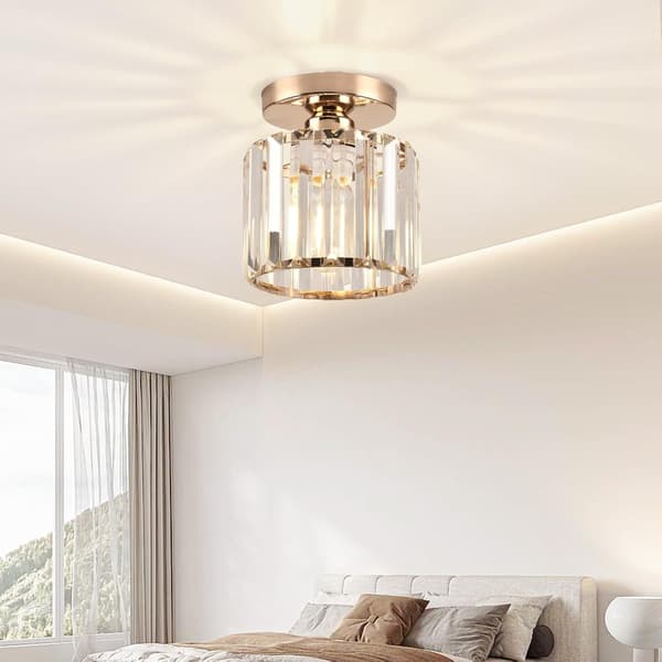 Elegant Guld LED Loftlampe med Krystalaccenter til Soveværelse & Køkken[JUN]