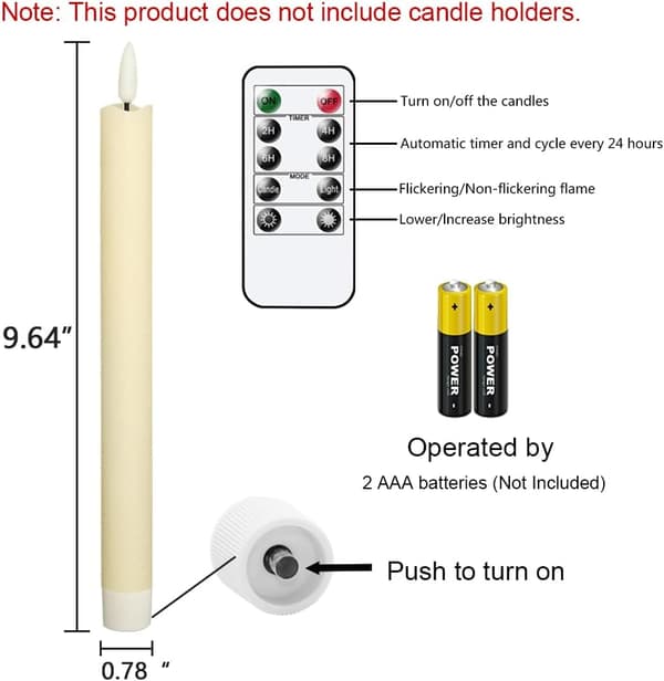 6-pack Ivory Flameless Taper Candles, Flickering with Remote Control (2 x 24.5 cm)