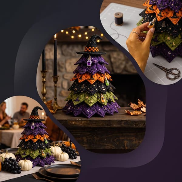 DIY Halloween-tilkkutyöpuusarja, 3D-ompeluaskartelu Halloween-puu D
