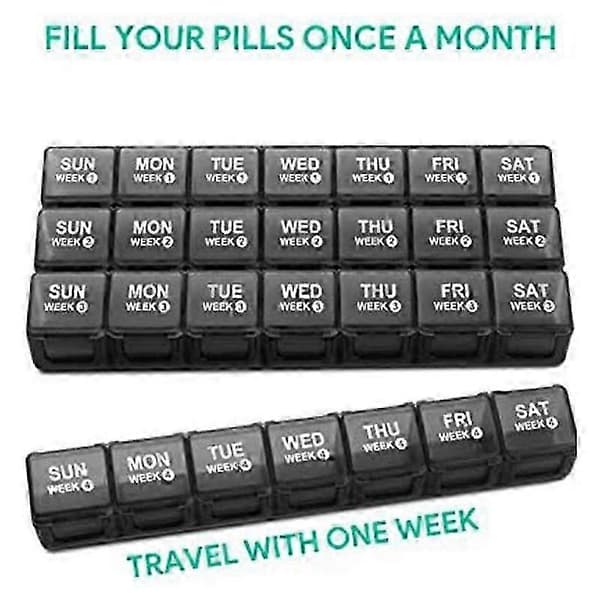 Monthly Pill Organizer 28 Day Pill Box Organized by Week, Large 4-Week Pill Case with Dustproof Lid