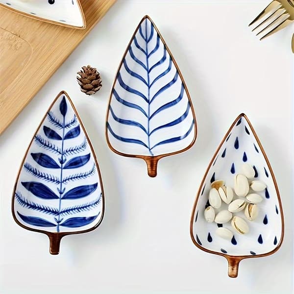 Keramisk Chip & Dip Serveringsfat Set, Bladformade Uppdelade Snacksbrickor