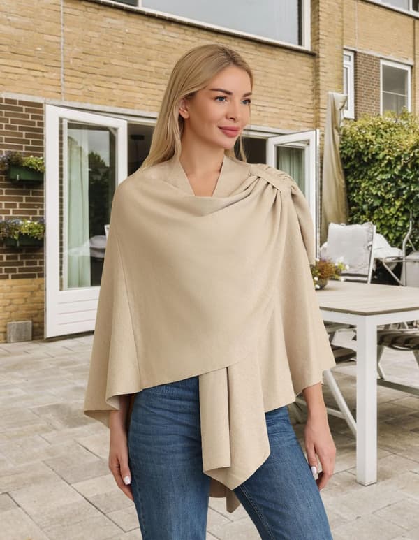 Stor damekappe med krydset front, sweater, wrap, strikket elegant tørklæde, kappe, efterårs- og vinterstil