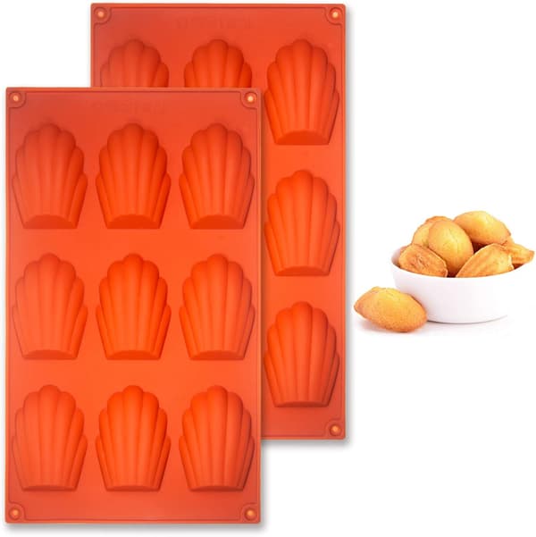 Bakplate 2 stk, 9 hulrom Silikon Non-Stick Madeleineform for baking av kaker, kjeks (brun)