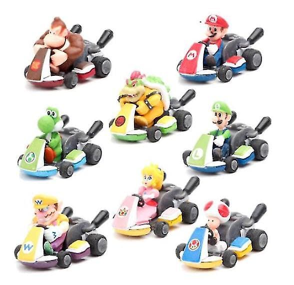 8 stk. Mario Kart Træk-tilbage-biler, Luigi, Toad, Bowser, Prinsesse Figur Legetøj til Børn