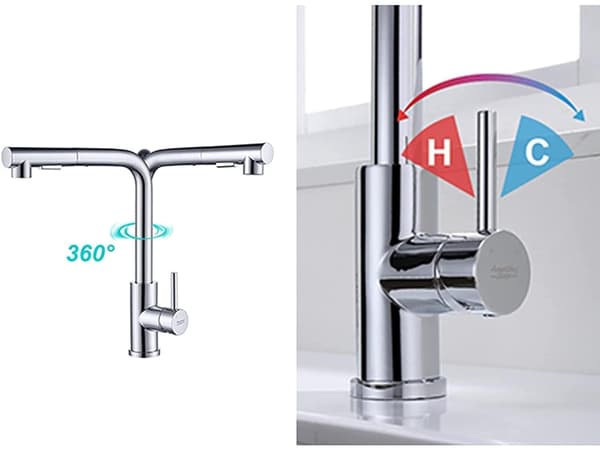Kitchen Faucet with 150 cm Pull-Out Spray Head, 2 Spray Modes, Chrome Stainless Steel, Easy DIY Installation for EU AU CA