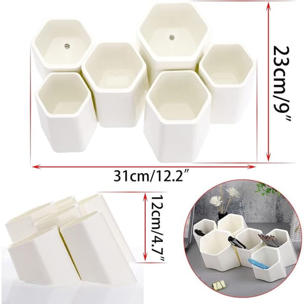 Creative Hexagonal Pen Holder, Pen Container, Brush Pot, Combined Desktop Storage Organizer, Creative Hanging Planter Holder (White)