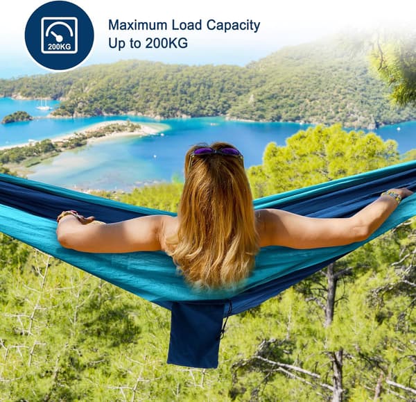 Outdoor Camping Hammock, Including Straps and Storage Bag, Light Blue and Royal Blue, Two-Tone, Nylon