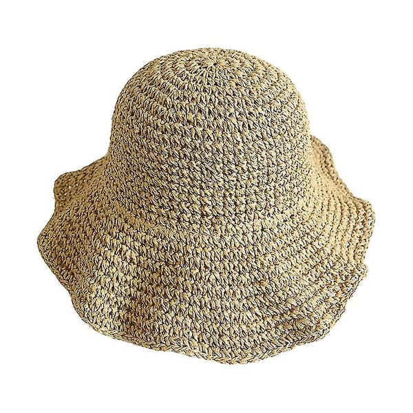 Solhatte til kvinder, foldbar stråsolhat med bred skygge, sommerstrandhat til kvinder og piger, én størrelse