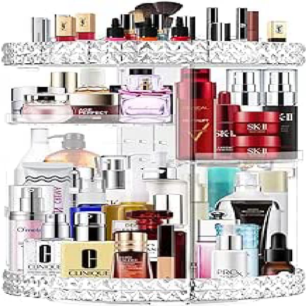 Makeup Organizer, 360° Rotating Vanity Organizer, Perfume Storage, Skincare Organizer, Makeup Box, Transparent