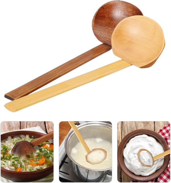2 stk. Hotpot Træ Suppeske Madlavning Langt Håndtag Holdbart Træ Bambus Materiale