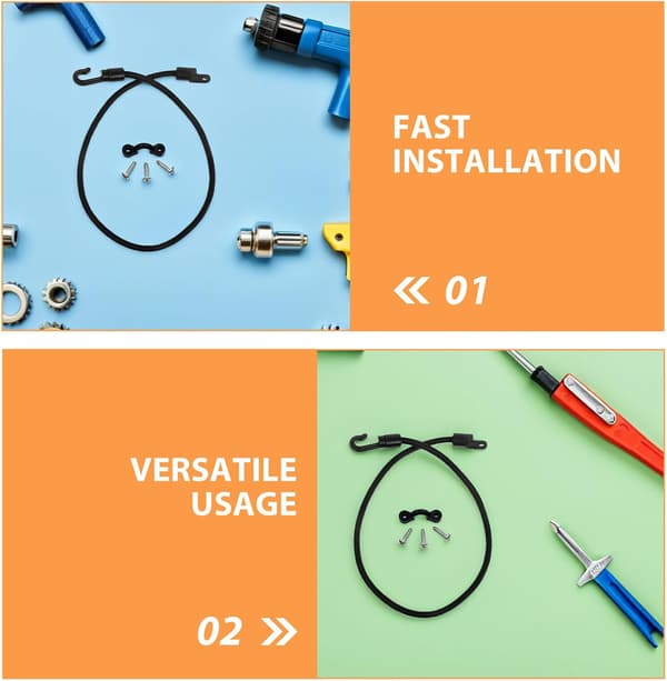 6-pack kajak-bungee-snöre-rem-kit med krokar och skruvar – 37,5 cm
