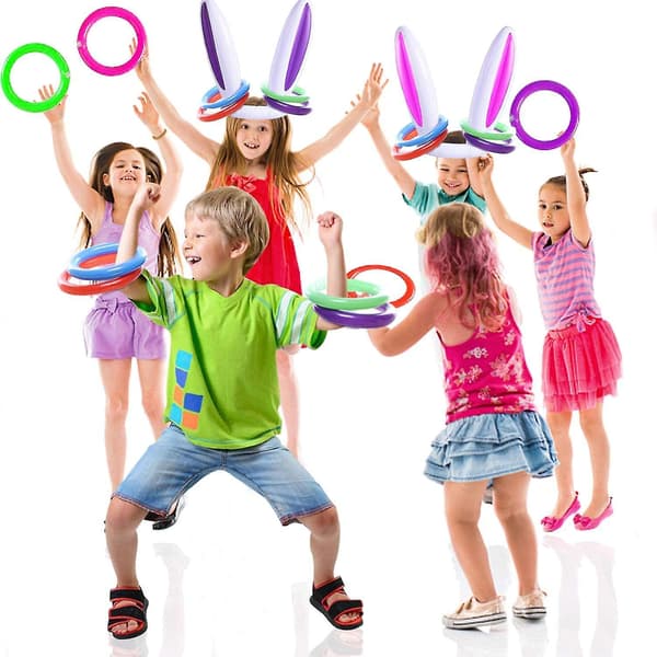 3-pack Easter Inflatable Bunny Ring Toss Game, Easter Bunny Ears Ring Toss Game, Inflatable Toys Gift (3 Sets & 12 Rings)