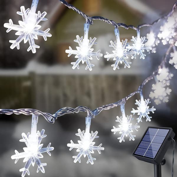 Solcellelys for utendørs bruk, 12M 100 LED Snøfnugg Julelys Vanntett 8 Moduser Dekorasjonslampe (Snøfnugg)