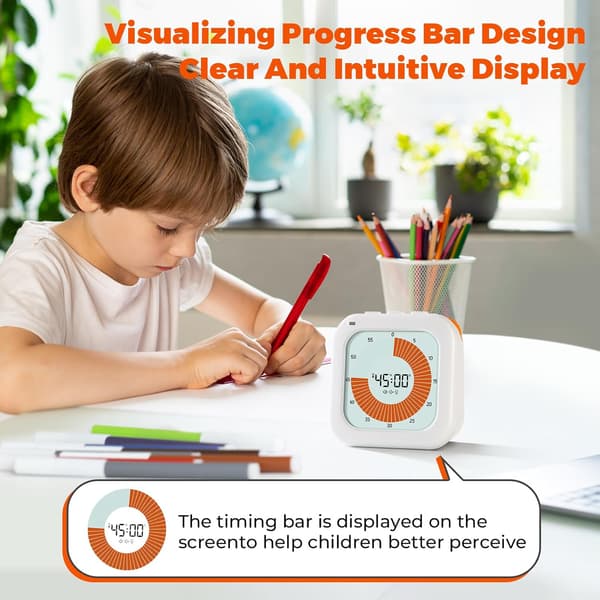 Visuell timer for barn, 60 minutters digital nedtellingstimer for barn, kjøkkentimer med signallys, påminnelsesfunksjon, LCD digital timer