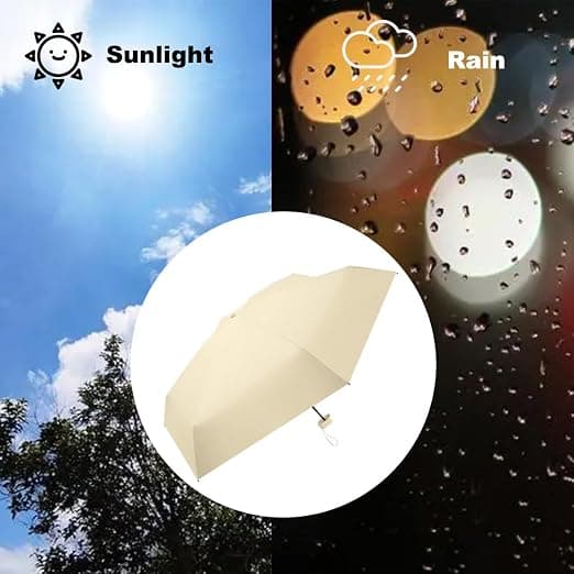 Fällbart reseparaply, litet kompakt parasoll, vindtätt och UV-skydd med blixtlåsfodral för kvinnor och flickor