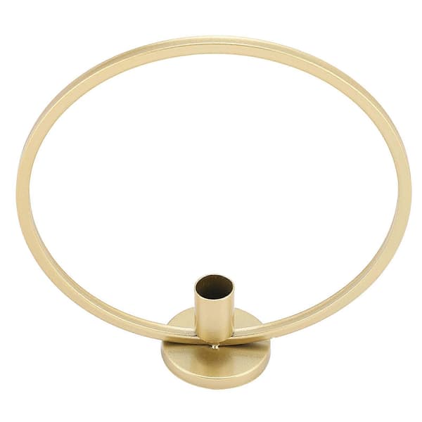 Iron Candlestick, Handcrafted, Desktop Candle Holder for Candlelight Dinner - Round Circle (Gold)