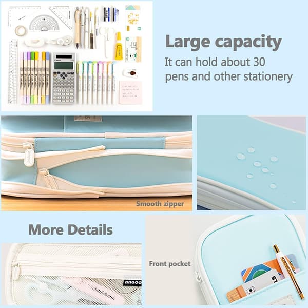 1 pc Extendable Pencil Case, Large Capacity Pencil Case with Compartments, Portable Pencil Bag Blue