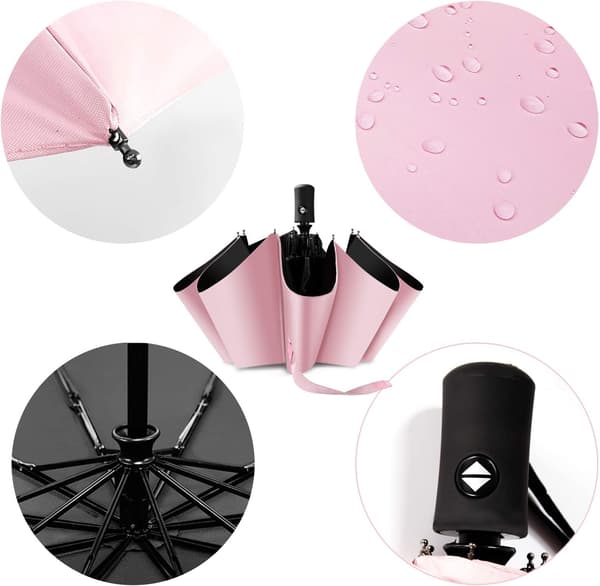 Resparaply til rejser, kompakt foldbart UV-paraply til solbeskyttelse, automatisk åbning og lukning, pink