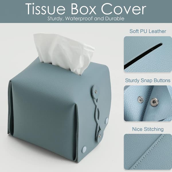 Leather napkin holder rectangular square, napkin holder for car, home, bathroom, bedroom, office, nightstand, desk and table (04 blue)