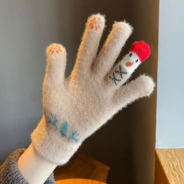 Vinterhandsker til kvinder, termohandsker, Yeti-strikkede handsker, forede handsker til koldt vejr