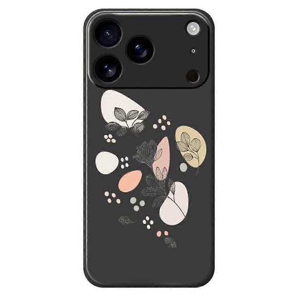 Cover til iPhone 17 Pro Skitse Bladmønster Tryk Lige Kant TPU Telefon Bagside Sort