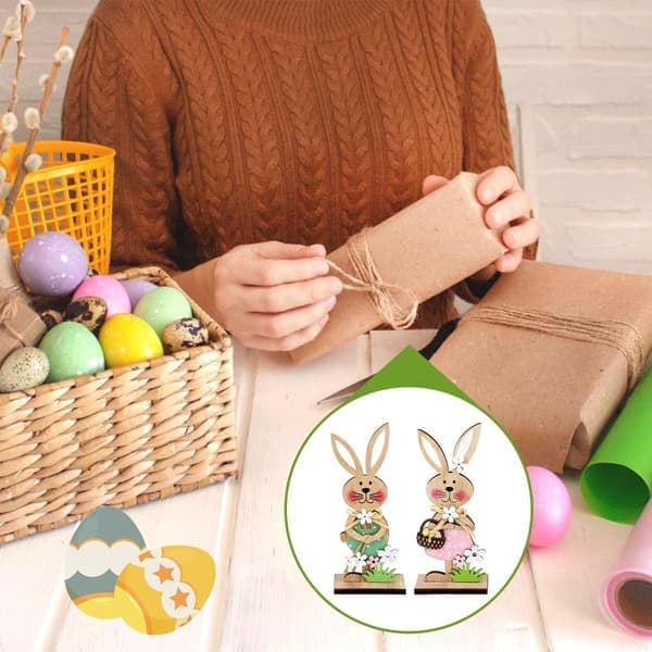 Easter Bunny Display Stand, 2/3 Pieces Wooden Easter Desk Decoration, Easter Spring Home Office Decoration