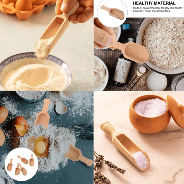 Träskopa - Naturlig träskopa av bokträ för mjöl, badsalt, socker, flingor, kaffe och mer - Mångsidig träsked, form1