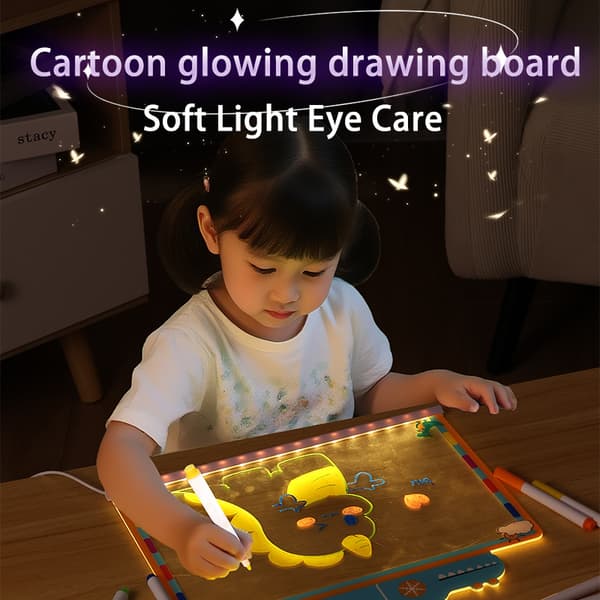 Rabbit Pattern 25x30cm Illuminated Drawing Board - Glowing Writing Pad for Kids, Reusable Doodle Board with Pen