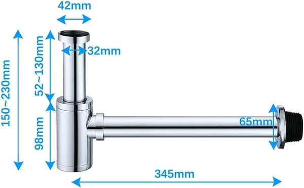 Vaskavløpsrør 1-1/4\"x32mm, universelt høydejusterbart, luktfritt, høy kvalitet