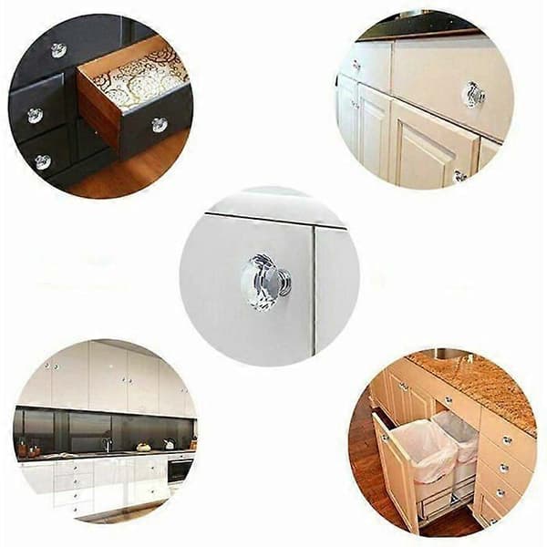 10 pcs Cabinet Drawer Door Knobs Handles, 30mm Crystal Glass Diamond with Screws - Clear