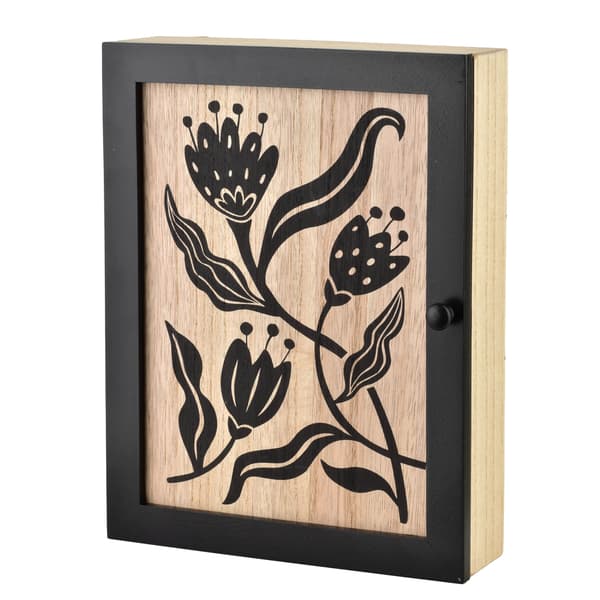 STACY Trænøgleboks med sorte blomster, 26x20x5.5 cm (F2)